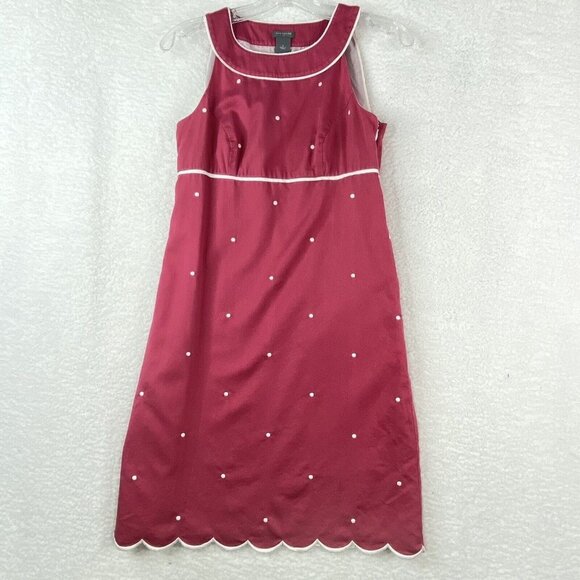 Ann Taylor Dress Womens Sheath 0‎ Mauve Polka Dot Sleeveless Scalloped Hem Lined - Picture 1 of 15